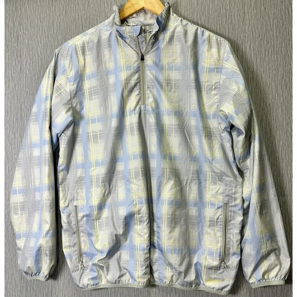 NIKE Golf Womens Light Blue, Yellow, Gray Checkered Windbreaker 1/4 Zip Size XL